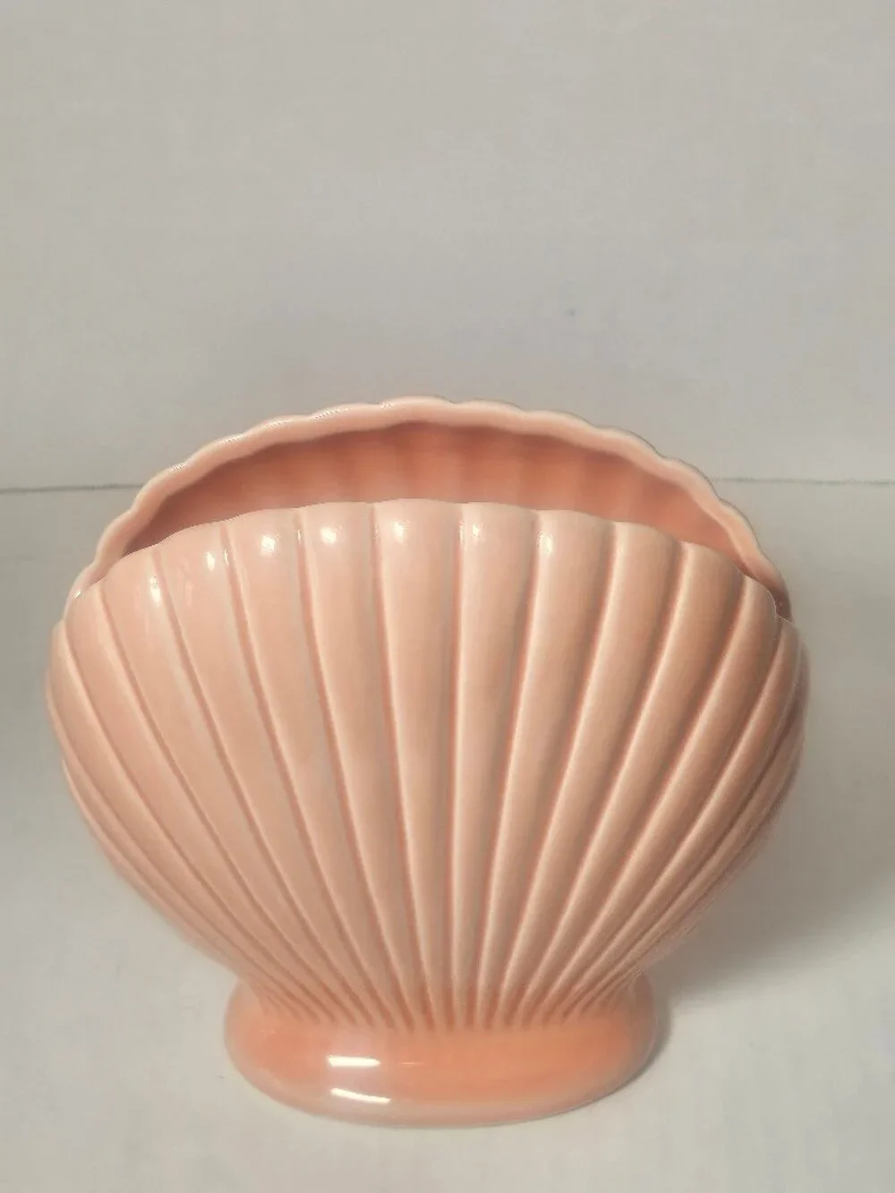Vintage Pink Coral Scallop Clamshell Planter Vase Made in Japan Nautical Decor